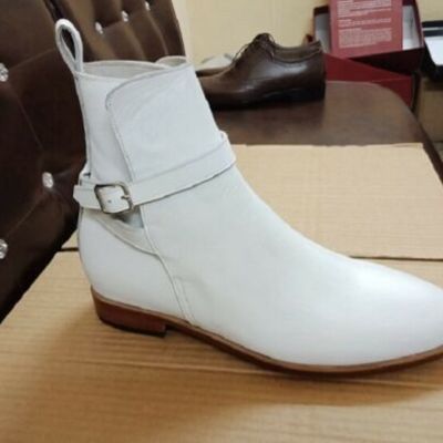 Handmade men white color leather jodhpurs boots, men ankle boots, mens boots - Thumbnail 3