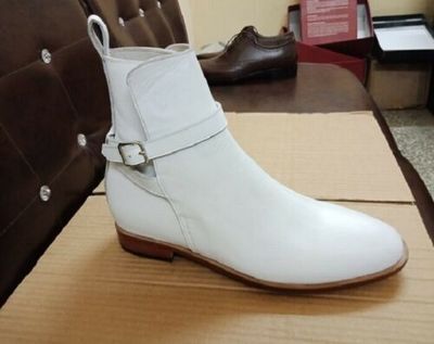 Handmade Men White Color Leather Jodhpurs boots, Men ankle boots, Mens boots