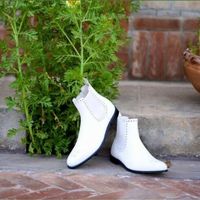 White Chelsea Jumper Slip Ons Made To Order Genuine Leather High Ankle Men Boots - Thumbnail 1