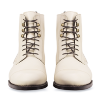 Men White High Ankle Derby Cap Toe Black Sole Real Leather Lace Up Boots - Thumbnail 1