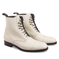 Men White High Ankle Derby Cap Toe Black Sole Real Leather Lace Up Boots - Thumbnail 4