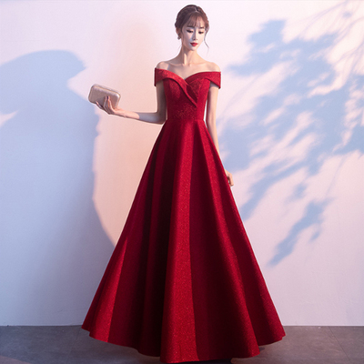 Burgundy long prom dress simple evening dress - Thumbnail 5