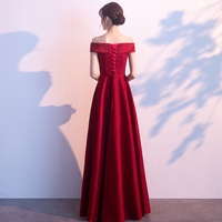 Burgundy long prom dress simple evening dress - Thumbnail 3
