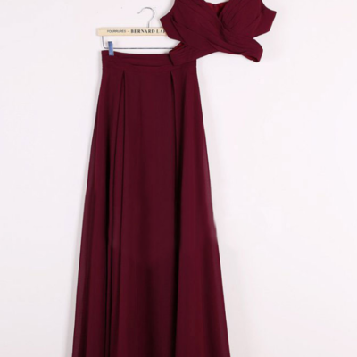 Sexy burgundy two piece prom dresses,  evening gowns - Thumbnail 4
