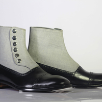 Handmade Men's Ankle High Cap Toe White Black Button Top Leather Denim Boots - Thumbnail 1