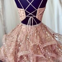 Pink Straps Short Homecoming Dresses Prom Gown Waist with Beaded - Thumbnail 1