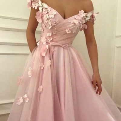 Off the shoulder gorgeous pink prom dress