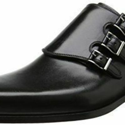 New men's handmade black color leather triple monk strap dress fashion shoes