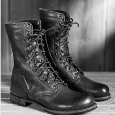Handmade men black combat boots, men military style leather boots, men army boot - Thumbnail 5
