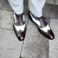 Men's handmade brown and white leather brogue shoes, Brogue shoes for men, - Thumbnail 4