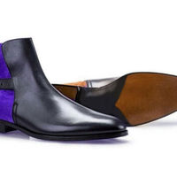 Handmade Jodhpur Leather Suede Boot Ankle High Blue Black Men Buckle Dress Boot - Thumbnail 1