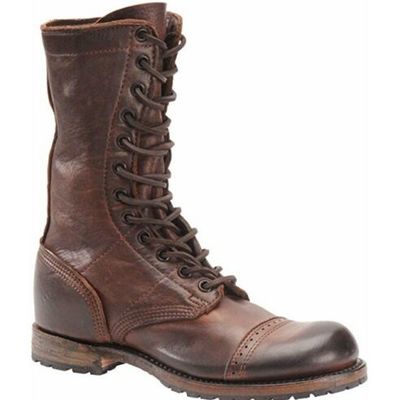 Men's antique brown military style boots high ankle cap toe biker boot - Thumbnail 3