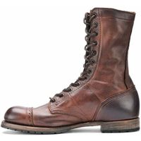 Men's Antique Brown Military Style Boots High Ankle Cap Toe Biker Boot - Thumbnail 4