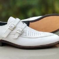 New Handmade Men’s Leather Double Monk Shoes, Men’s White Color Strap Stylish - Thumbnail 1