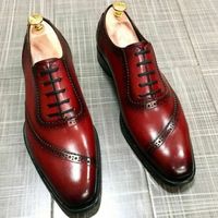 Shiny Burnished Wing Tip Maroon Tone Superior Leather Lace Up Men Oxford Shoes - Thumbnail 4