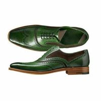Handmade Leather Green Black Wing Tip Brogue Lace Up Stylish Dress Shoes - Thumbnail 4