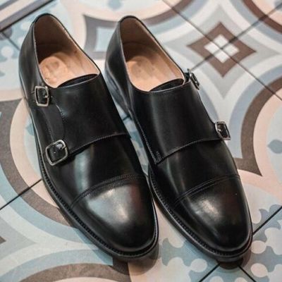 Handmade men's black double monk cap shoes collection