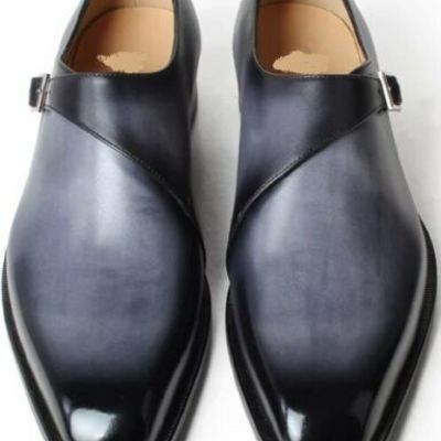 Handmade men grey dress shoes,men grey monk shoes, leather shoes for men