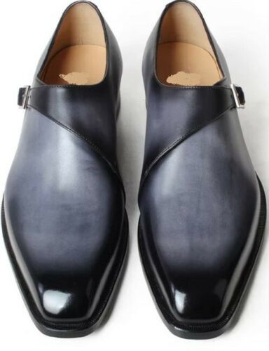 Handmade men Grey dress shoes,men Grey monk shoes, Leather shoes for men