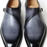Handmade men Grey dress shoes,men Grey monk shoes, Leather shoes for men - Thumbnail 1