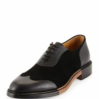Handmade leather suede black men lace up dress shoes