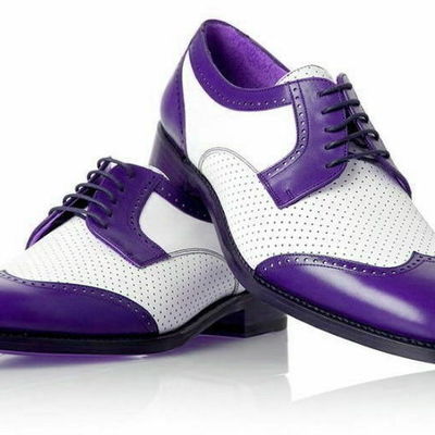 New handmade men's white and purple brogue handmade leather dress shoes