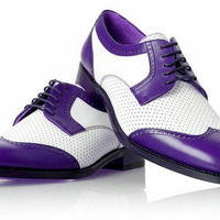 New Handmade Men's White And Purple Brogue Handmade Leather Dress Shoes - Thumbnail 4
