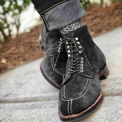 Magnificent black tone split toe suede leather mens high ankle lace up boots - Thumbnail 5