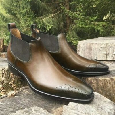 New men,s handmade half ankle dark brown chelsea boot - Thumbnail 4