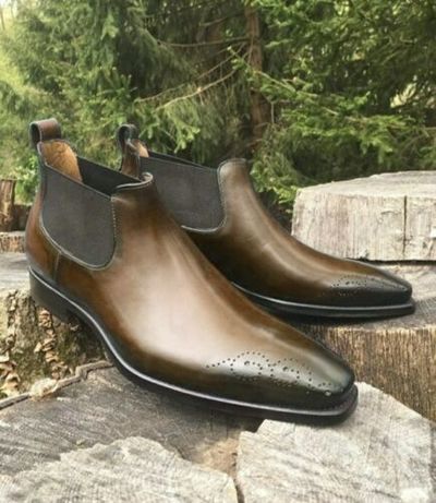New Men,s Handmade Half Ankle Dark Brown Chelsea Boot