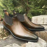 New Men,s Handmade Half Ankle Dark Brown Chelsea Boot - Thumbnail 4