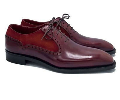 Handmade Men's Burgundy Leather & Suede Lace Up Dress Derby Fashion Shoes