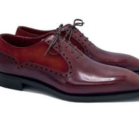 Handmade Men's Burgundy Leather & Suede Lace Up Dress Derby Fashion Shoes - Thumbnail 4