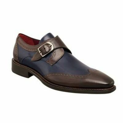 New handmade men's wingtip two tone brown and navy blue formal monk shoes