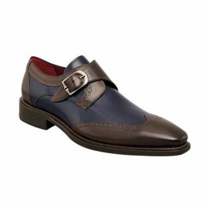 New Handmade Men's Wingtip Two Tone Brown And Navy Blue Formal Monk Shoes