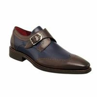 New Handmade Men's Wingtip Two Tone Brown And Navy Blue Formal Monk Shoes - Thumbnail 1
