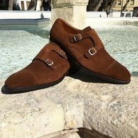 Handmade Men’s Dark Brown Color Suede Leather Shoes, Double Monk Strap Cap Toe - Thumbnail 3