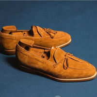 Stylish Men's Handmade Brown Suede Tassel Loafer Dress Fashion Shoes - Thumbnail 1
