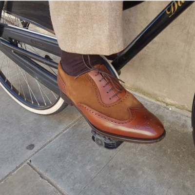 Handmade tan and brown leather shoes, men cognac wingtip brogue shoe, formal men