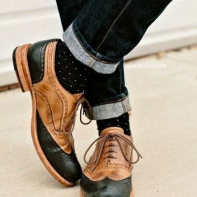 New handmade two tone tan & black real leather brogue shoes, men leather shoe