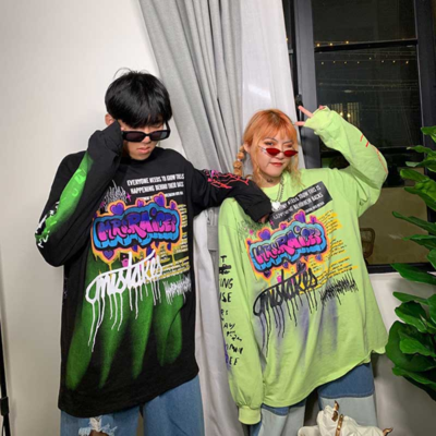 Grunge punk harajuku letter print pullover - Thumbnail 2