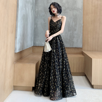 Black tulle long prom dress evening dress - Thumbnail 1