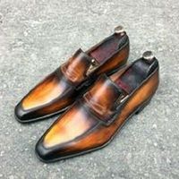 Brown Two tone Leather moccasin, Dress formal Leather Slip ons slippers for men - Thumbnail 4