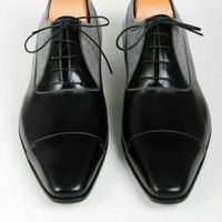 Mens Handmade Formal Shoes Two Tone Oxford Black Leather Gray Suede Dress Boots - Thumbnail 4