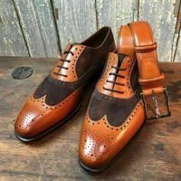 Mens Handmade Formal Shoes Leather Suede Full Upper Derby Oxford Brogue Lace Up - Thumbnail 4