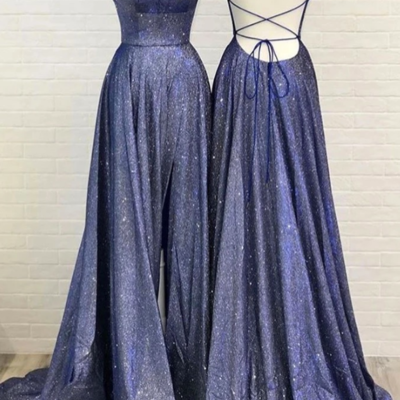 Simple sweep train backless lace up long prom dress, sexy evening dress - Thumbnail 3