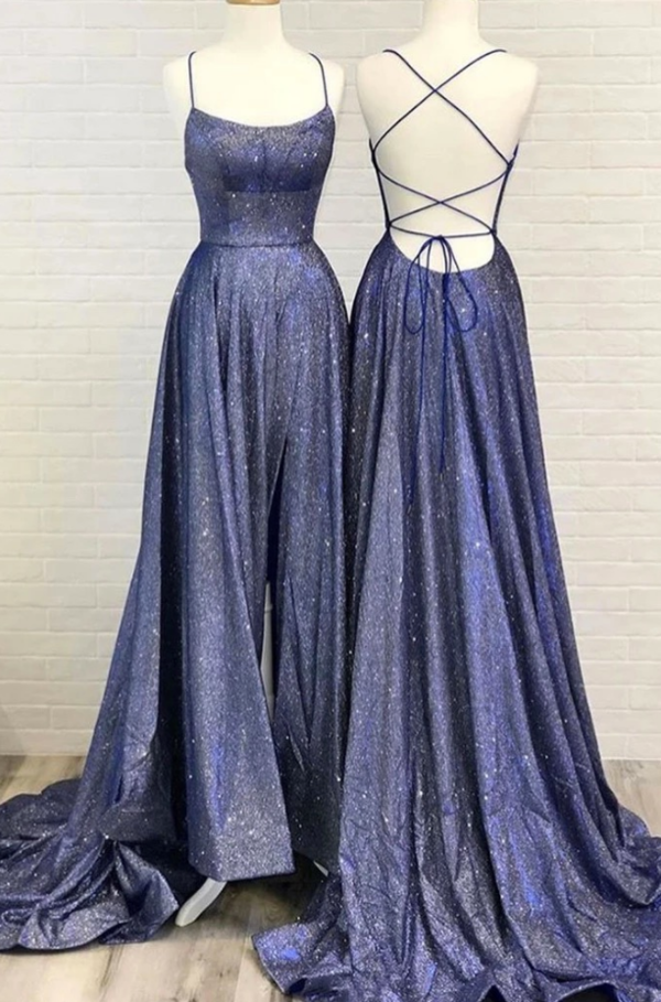 Simple Sweep Train Backless Lace Up Long Prom Dress, Sexy Evening Dress