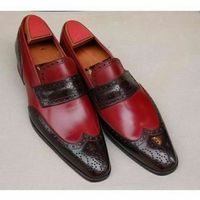 Mens Handmade Formal Shoes Two Tone Fashion Brown Burgundy Leather Dress Boots - Thumbnail 1