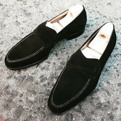 Men's handmade stylish black suede loafer dress shoes, men fashion slip on shoes