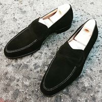 Men's Handmade Stylish Black Suede Loafer Dress Shoes, Men Fashion Slip On Shoes - Thumbnail 1
